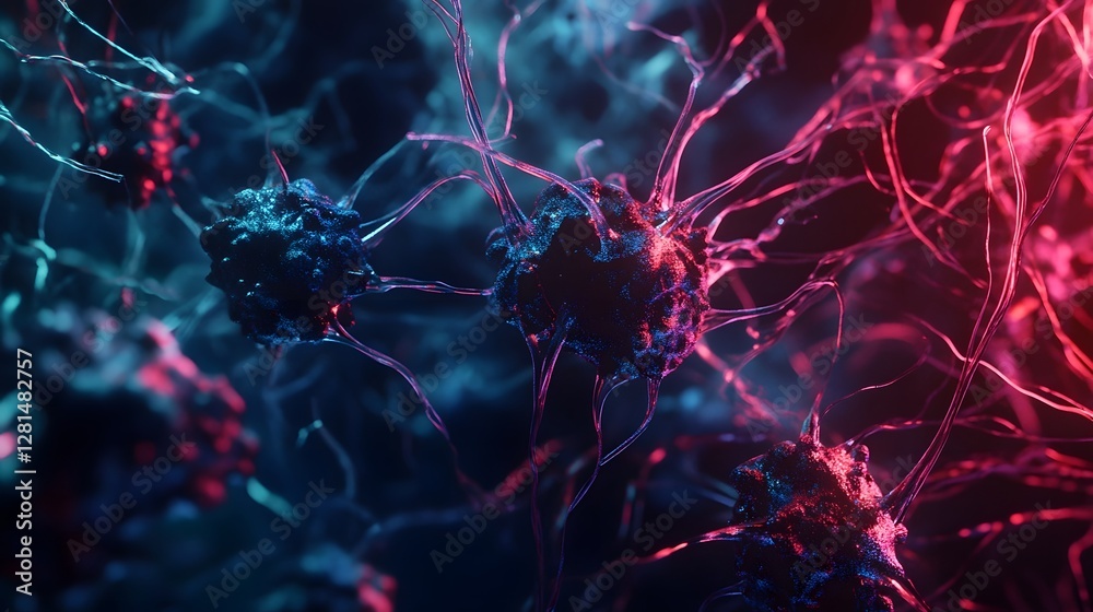 Fototapete Vibrant and Intricate Microscopic Neural Network with Bioelectric Impulses and Synaptic Signaling within Brain Cells  Abstract and Organic Pattern of Complex Neurotechnology and Neuroscience