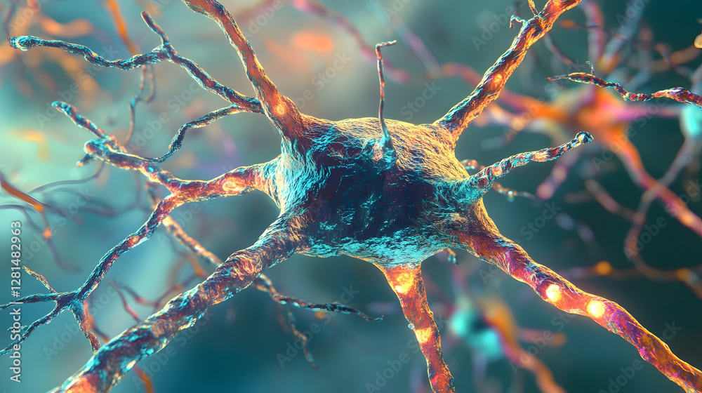 Fototapete vibrant and intricate neural network synapse in a microscopic neuroscience the electrical and chemic