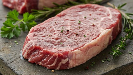 Obraz premium Fresh raw beef steak with herbs