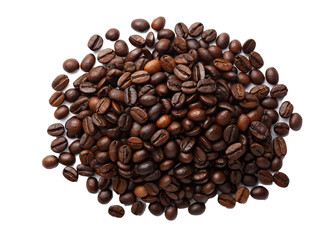 Naklejka premium Pile of coffee beans on white, roasted coffee beans on white backdrop, Cut Out