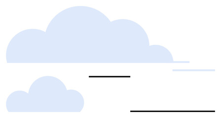 Soft blue clouds with floating horizontal black lines suggest motion, serenity, and minimalism. Ideal for nature themes, mindfulness, creativity, tech concepts, weather, motion abstract line flat