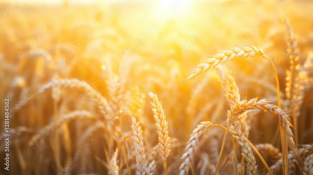 Aufkleber golden wheat field basking in sunlight during the early evening hours in the countryside. generative