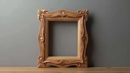 An ornate, intricately carved wooden frame with a vintage design, perfect for displaying art or photographs, showcasing exquisite craftsmanship and classic style.    