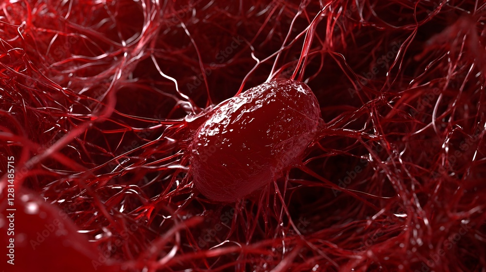 Poster vibrant crimson plasma cells captured under microscopic in scientific laboratory setting macro close