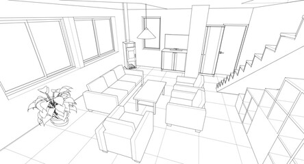  residential building interior 3d illustration