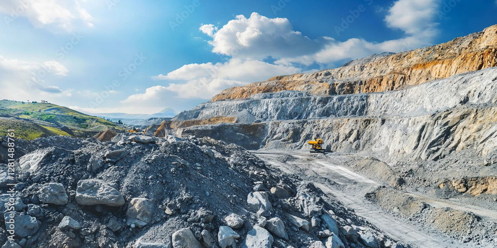 Aufkleber Hard rock spodumene ore extraction in an open pit mine. Generative AI