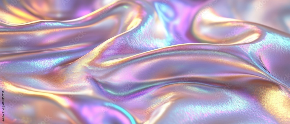 Poster abstract iridescent fabric with flowing folds and shimmering pastel colors creating a soft dreamy te