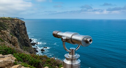 Seaside Discovery, Spyglass on a Majestic Cliff Overlooking the Ocean