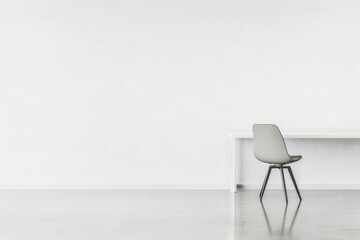 Minimalist design showcases solitary chair beside sleek desk on