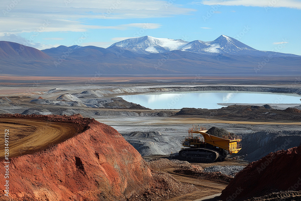 Poster Lithium extraction site with brine evaporation process. Generative AI