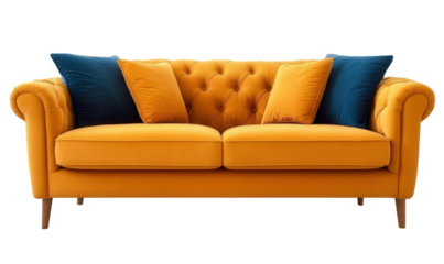 An orange three seater sofa