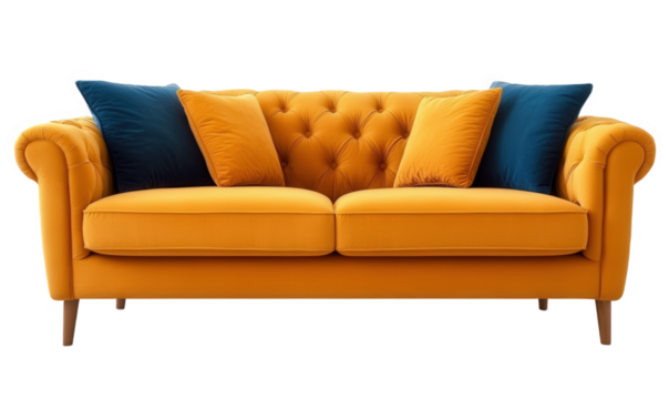 An orange three seater sofa