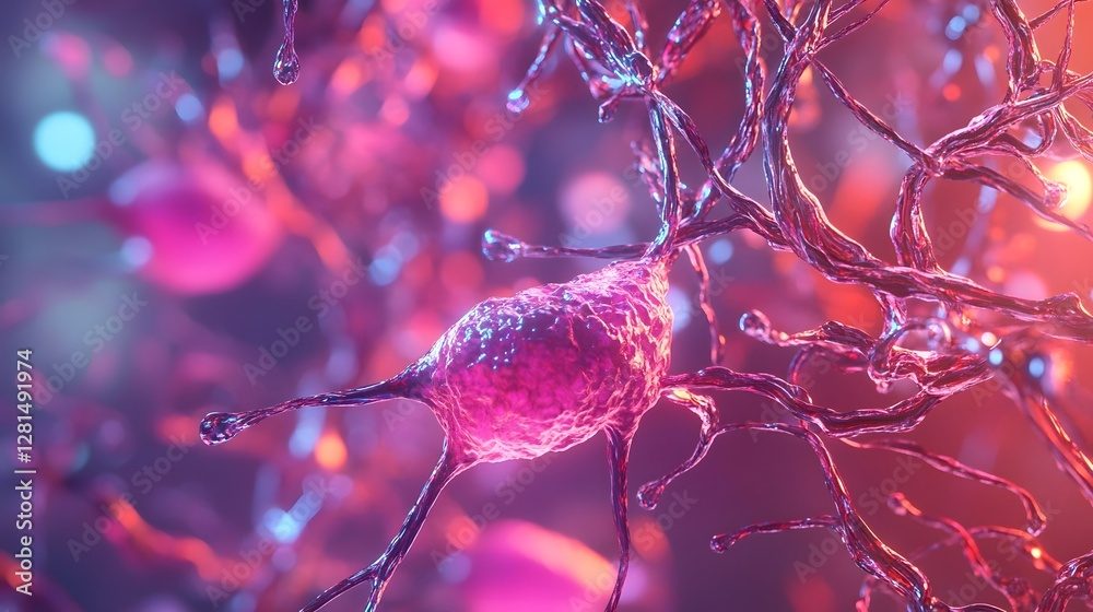 Fototapete Vibrant Microscopic View of Intricate Neuronal Connections Revealing the Complex Structure and Signaling Pathways of the Nervous System