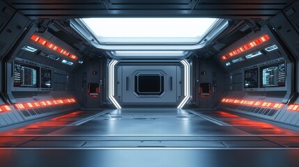 Obraz premium Futuristic Spaceship Corridor: A Sci-Fi Interior Design