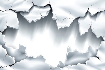 Cracked Surface Texture Background Abstract White Broken Wall with Light Rays