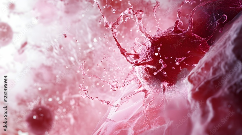 Leinwandbilder Vibrant red liquid splash in dynamic abstract motion and flow with water droplets ripples and a aesthetic