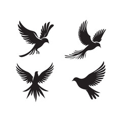 Bird's black silhouettes. bird silhouettes. isolated on white background.