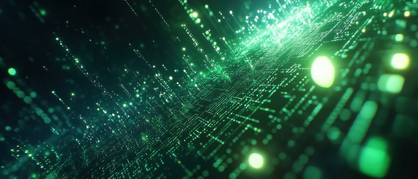 Hacker&rsquo;s Vision of the Matrix &ndash; Glowing Digital Code Rain in a Cyberpunk Virtual World