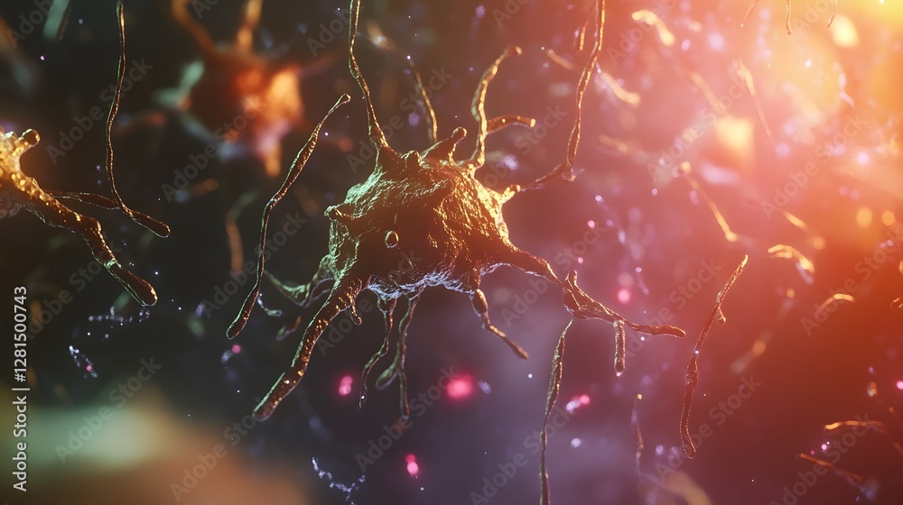 Poster Visually stunning abstract image showcasing the intricate and captivating patterns textures and luminous energy of microscopic cellular and molecular structures