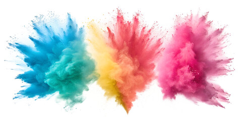 Color powder explosion on white surface, dynamic art splash, Cut Out