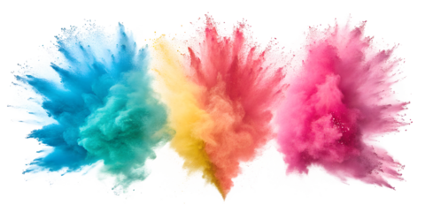 Color powder explosion on white surface, dynamic art splash, Cut Out