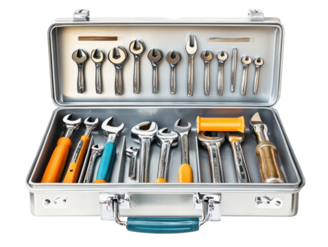 Isolated Silver Toolbox with Wrenches