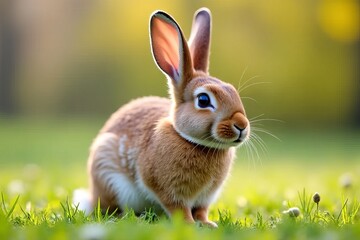 Fototapeta premium Adorable Brown Rabbit in a Lush Green Meadow
