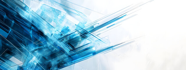 Abstract geometric background with blue lines and dots on a white background
