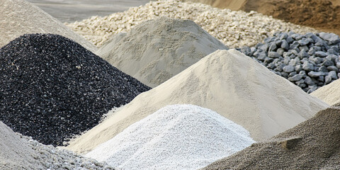 Mounds of sand, gravel, and crushed stone at construction site. Generative AI