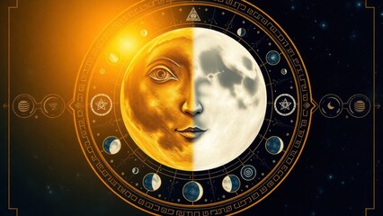 The moon is half yellow and half white and is equipped with half eyes