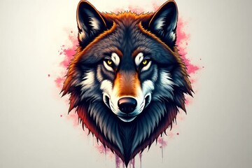 Artistic Wolf Portrait with Watercolor Effect