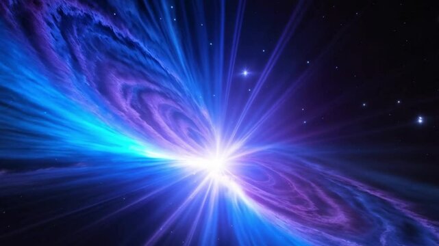 A rotating pulsar star emitting powerful blue and violet beams into the cosmos, realistic astrophotography, cinematic lighting, 8K, high detail
