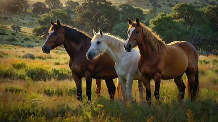 Fototapeta premium Three horses in a farm