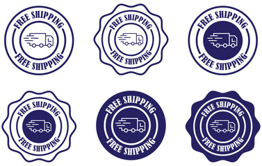  Free shipping delivery truck icon on white background. Fast shipping sticker design. Graphic badge for free shipping. Ecommerce badge with truck icon. Shipping promotion badge set. Vector 
