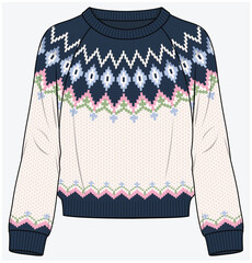 FAIR ISLE SWEATER FOR KID GIRLS, TEEN GIRLS AND WOMEN IN TRENDY PATTERN