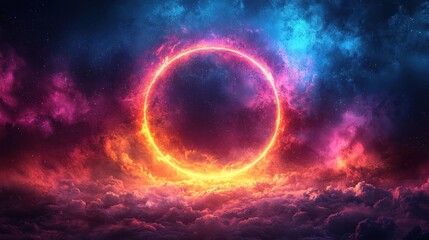 Celestial Ring Above Colorful Cosmic Cloudscape