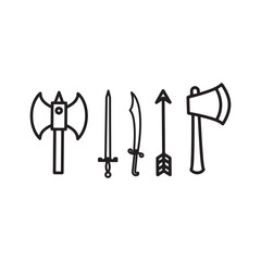Set of vector axe, sword and arrow icon 