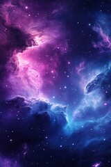 Ethereal cosmic cloudscape with vibrant hues of pink and blue, celestial stars, and nebula in deep space, a dreamy galaxy background