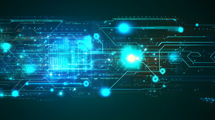 Naklejka premium Abstract technology background with digital connections and polygonal shapes in teal color on a dark blue background 