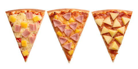 Pizza Hawaii on white, delicious Hawaiian pizza with pineapple, Cut Out
