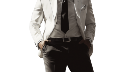 Luxury brand representative, sleek formal outfit, high-end business look, isolated PNG