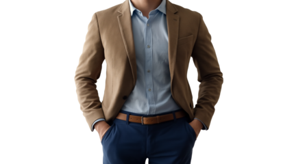 Luxury brand representative, sleek formal outfit, high-end business look, isolated PNG