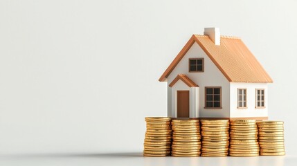 Model house on a stack of coins representing real estate investment