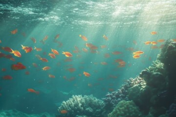 Fototapeta premium Vibrant underwater scene showcasing colorful fish swimming near