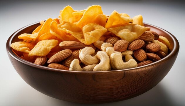 snacks in bowl isolated from bkg