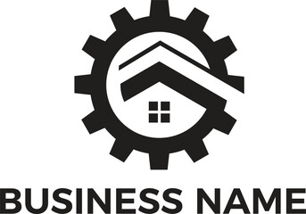 real estate building home realty business and gear design minimalist logo transparency and EPS editable vector files