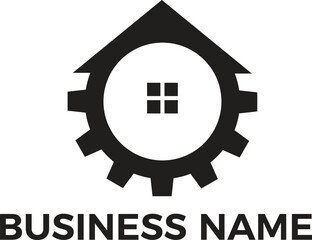 real estate building home realty business and gear design minimalist logo transparency and EPS editable vector files