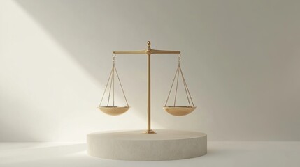 Golden Balance Scale Icon: 3D Rendering on White Background
