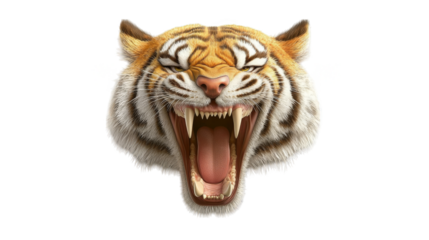 Ferocious tiger with open mouth and bared teeth, a captivating closeup portrait of wildlife power
