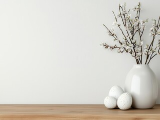 Minimalist reception desk with soft Easter accents and fresh springinspired decor
